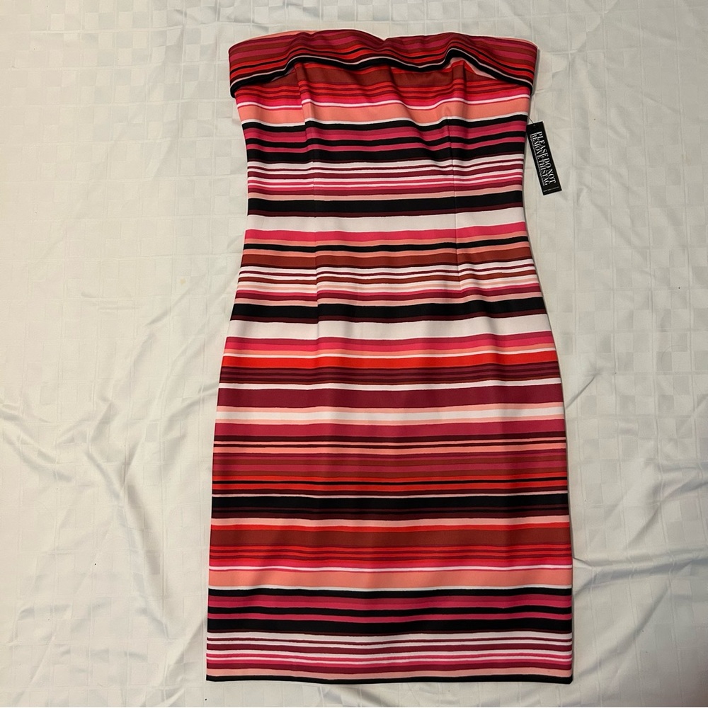 New York & Company Strapless Sheath Pink Striped Mini Dress Large Bodycon Sexy